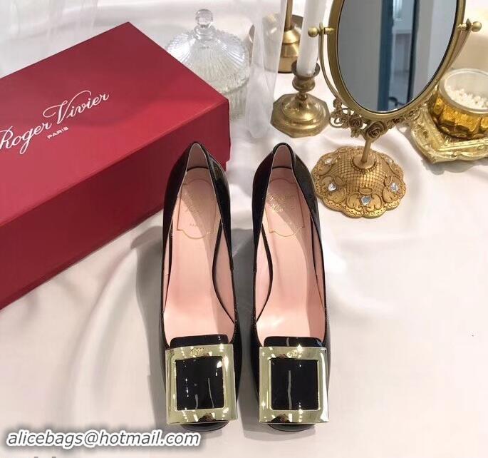 Best Price Roger Vivier Heel 8.5cm Patent Leather metal Buckle Pumps R8904 Black 2019