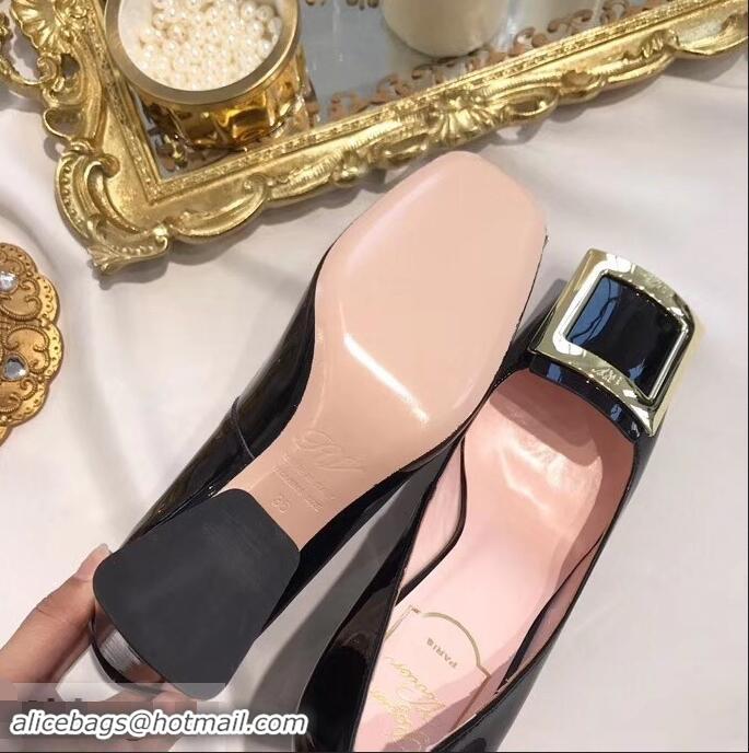 Best Price Roger Vivier Heel 8.5cm Patent Leather metal Buckle Pumps R8904 Black 2019