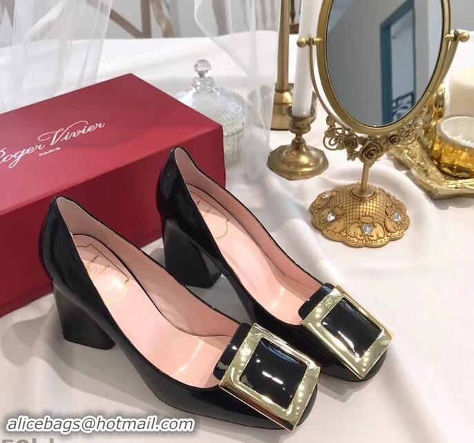 Best Price Roger Vivier Heel 8.5cm Patent Leather metal Buckle Pumps R8904 Black 2019