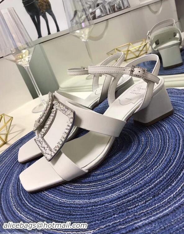 Top Quality Roger Vivier Strass Buckle Bikiviv' Heel Sandals R95601 White