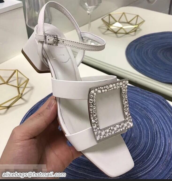 Top Quality Roger Vivier Strass Buckle Bikiviv' Heel Sandals R95601 White