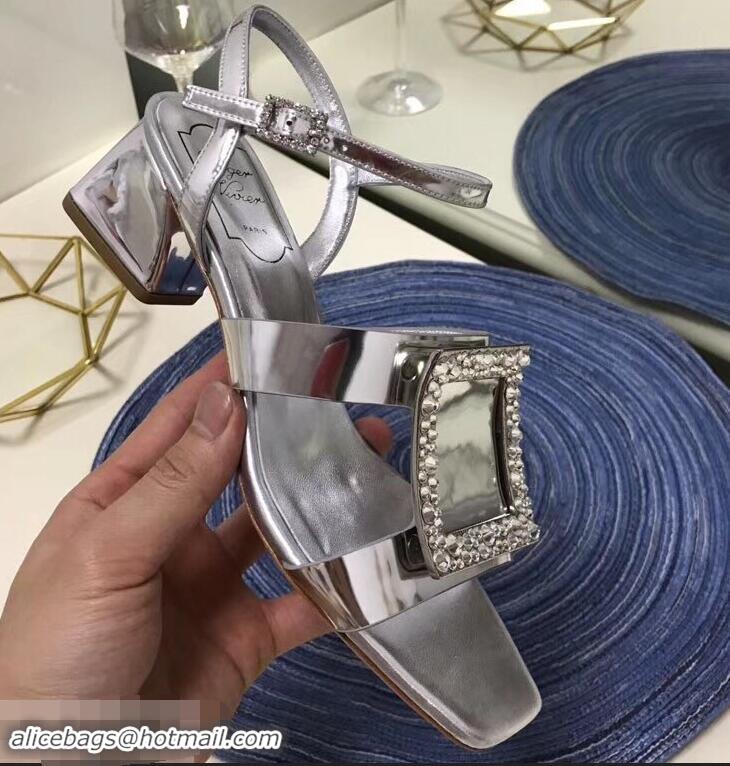 Buy Discount Roger Vivier Strass Buckle Bikiviv' Heel Sandals R95601 Silver