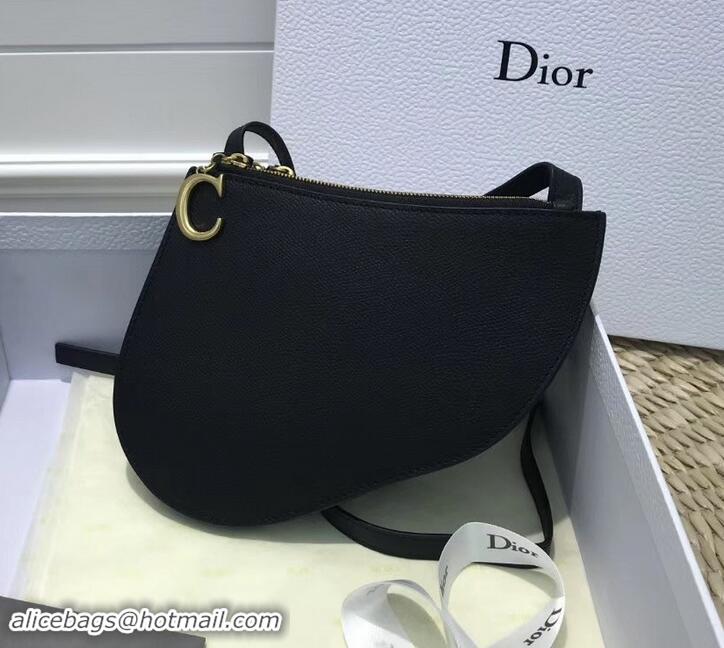 Classic Dior Grained Calfskin Saddle Zipped Clutch Bag 170206 Black 2019