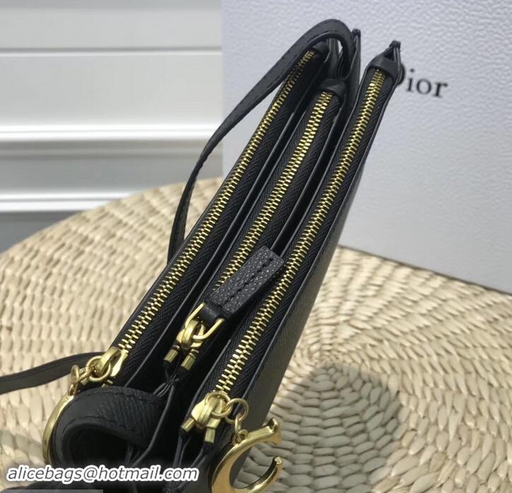 Classic Dior Grained Calfskin Saddle Zipped Clutch Bag 170206 Black 2019