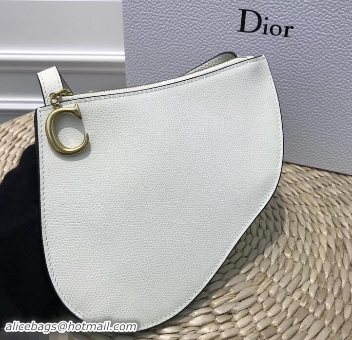 Perfect Dior Grained Calfskin Saddle Zipped Clutch Bag 170206 White 2019