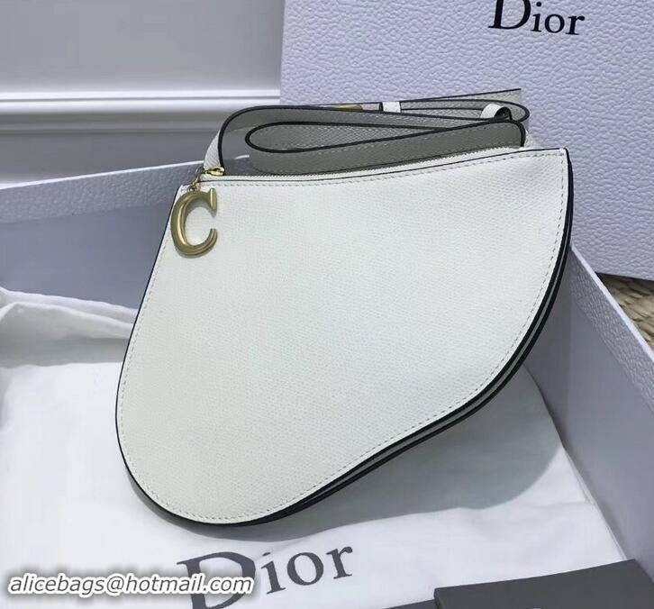 Perfect Dior Grained Calfskin Saddle Zipped Clutch Bag 170206 White 2019