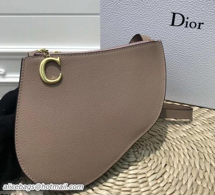 Good Quality Dior Grained Calfskin Saddle Zipped Clutch Bag 170206 Nude 2019