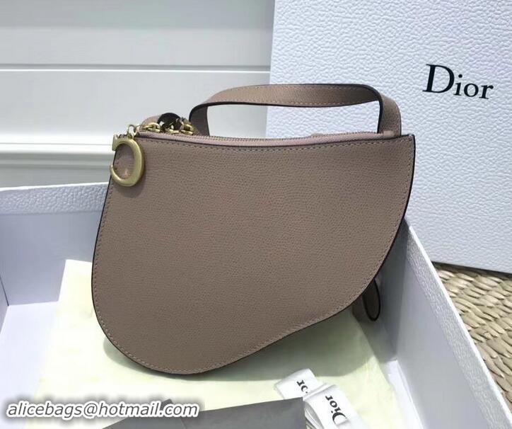 Good Quality Dior Grained Calfskin Saddle Zipped Clutch Bag 170206 Nude 2019