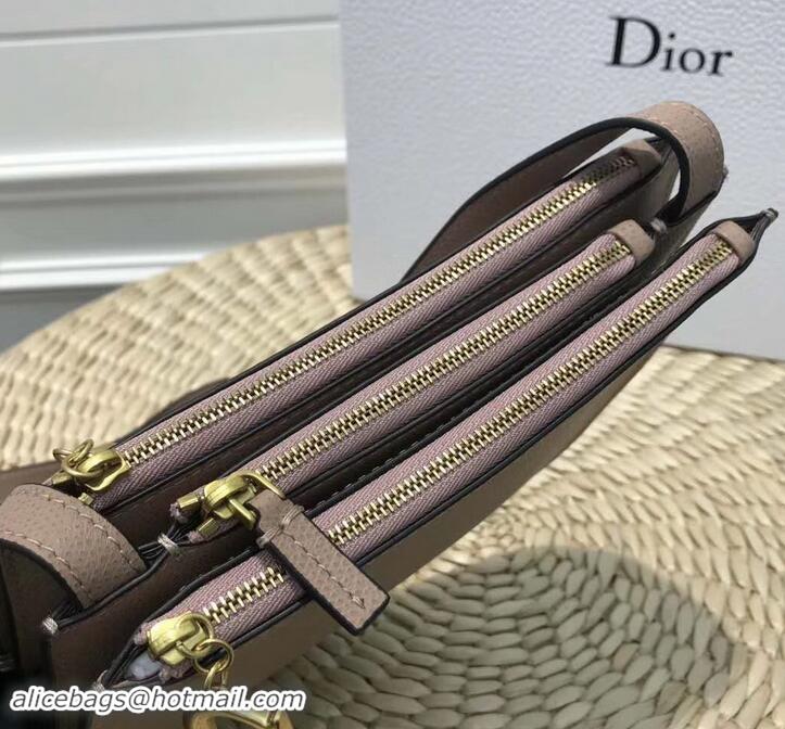 Good Quality Dior Grained Calfskin Saddle Zipped Clutch Bag 170206 Nude 2019