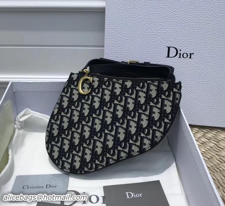 Luxury Dior Oblique Jacquard Canvas Saddle Zipped Clutch Bag 170206 Blue 2019