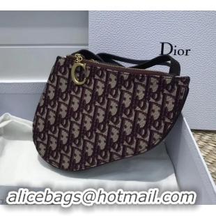 Unique Style Dior Oblique Jacquard Canvas Saddle Zipped Clutch Bag 170206 Burgundy 2019