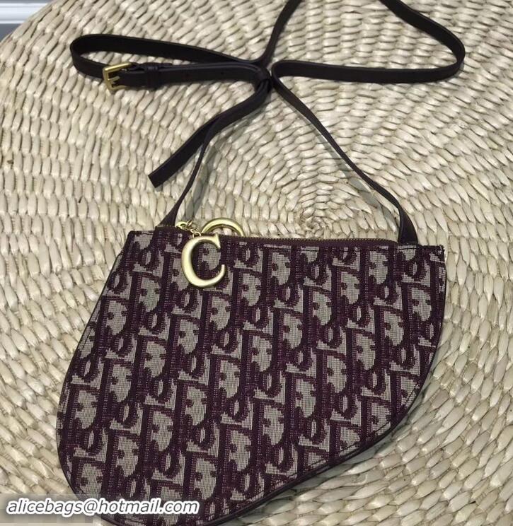 Unique Style Dior Oblique Jacquard Canvas Saddle Zipped Clutch Bag 170206 Burgundy 2019