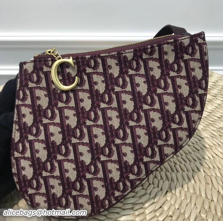 Unique Style Dior Oblique Jacquard Canvas Saddle Zipped Clutch Bag 170206 Burgundy 2019