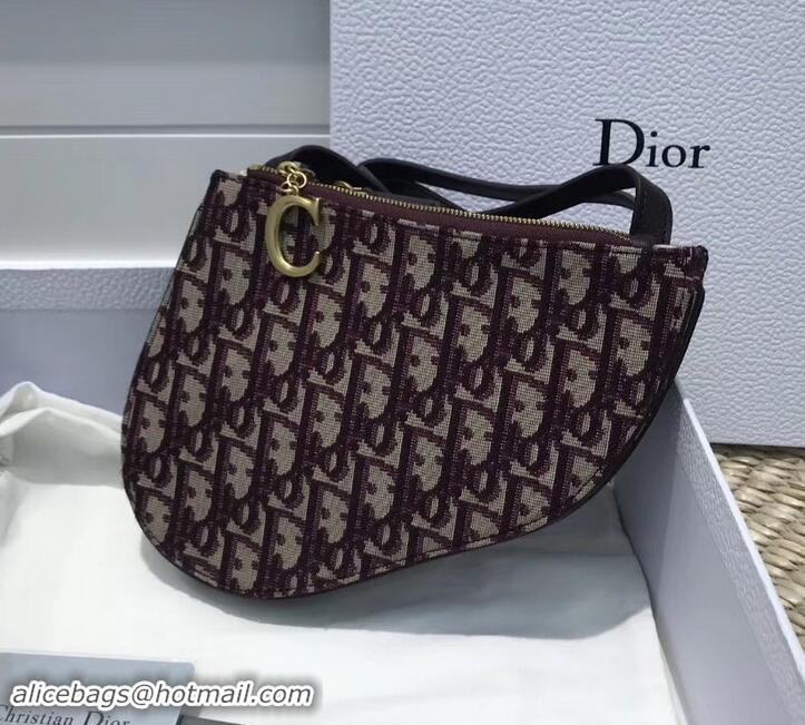 Unique Style Dior Oblique Jacquard Canvas Saddle Zipped Clutch Bag 170206 Burgundy 2019