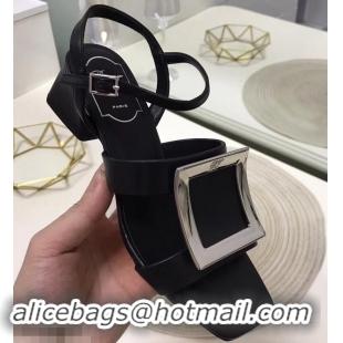 Original Cheap Roger Vivier Metal Buckle Bikiviv' Heel Sandals R9504 Black