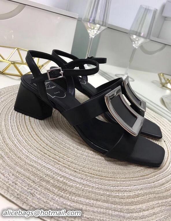 Original Cheap Roger Vivier Metal Buckle Bikiviv' Heel Sandals R9504 Black