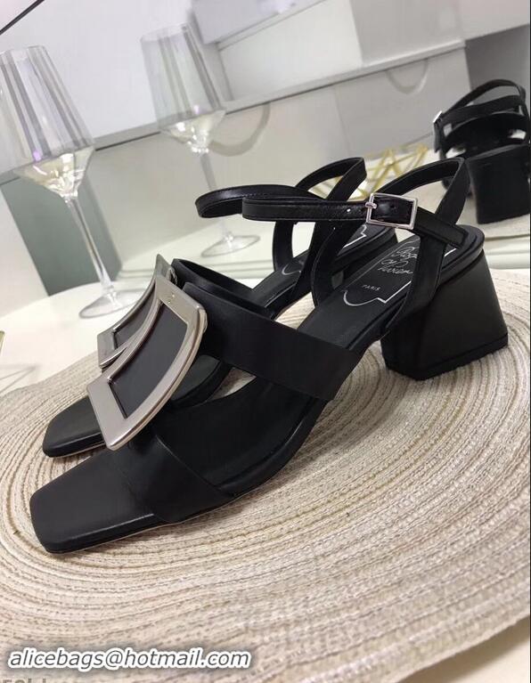 Original Cheap Roger Vivier Metal Buckle Bikiviv' Heel Sandals R9504 Black