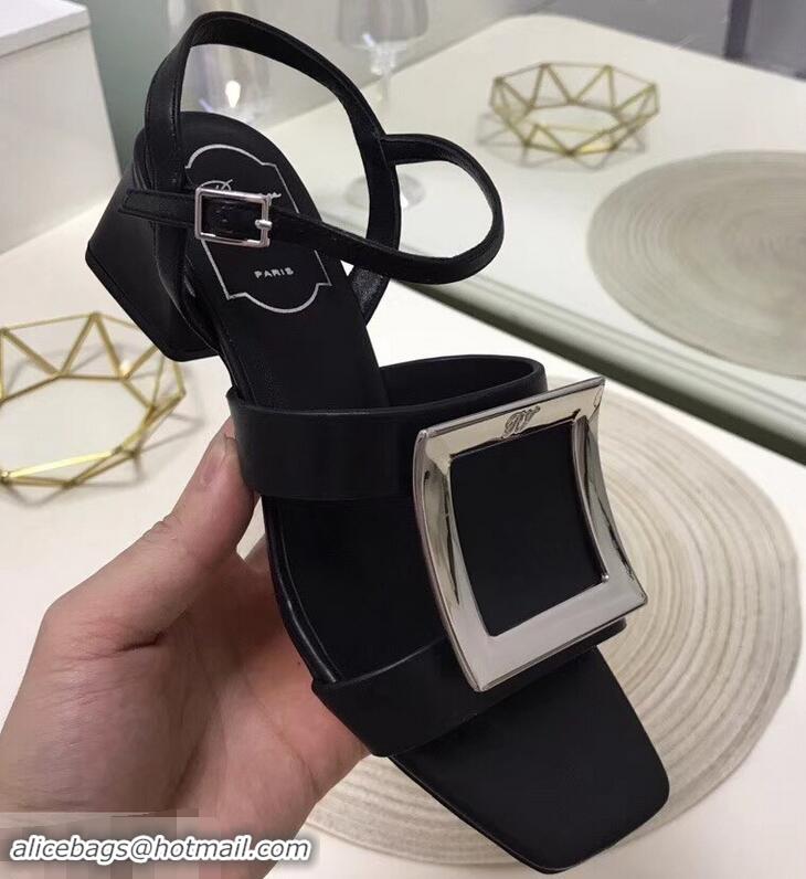 Original Cheap Roger Vivier Metal Buckle Bikiviv' Heel Sandals R9504 Black