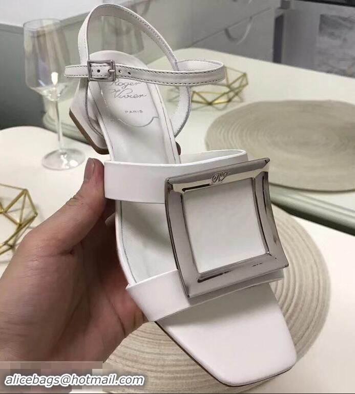 Market Sells Roger Vivier Metal Buckle Bikiviv' Heel Sandals R9504 White