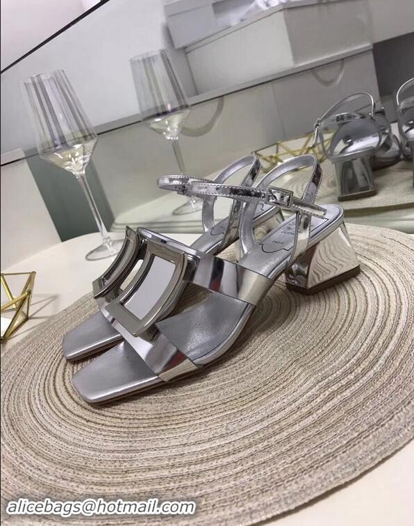 Inexpensive Roger Vivier Metal Buckle Bikiviv' Heel Sandals R9504 Silver