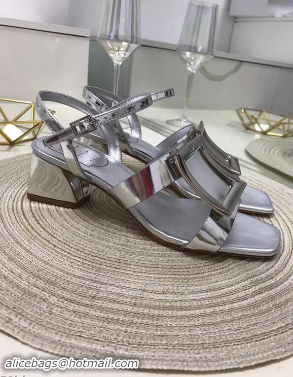 Inexpensive Roger Vivier Metal Buckle Bikiviv' Heel Sandals R9504 Silver