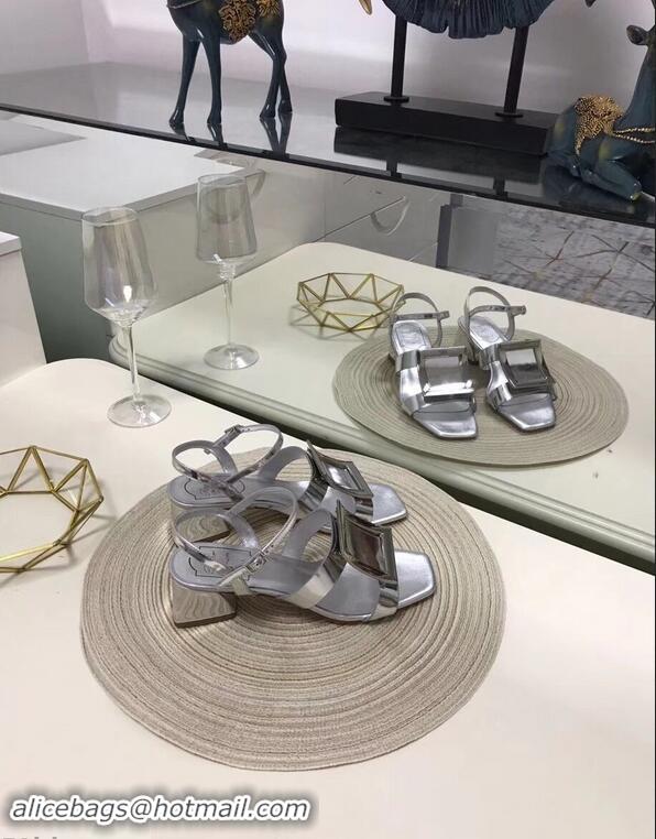 Inexpensive Roger Vivier Metal Buckle Bikiviv' Heel Sandals R9504 Silver