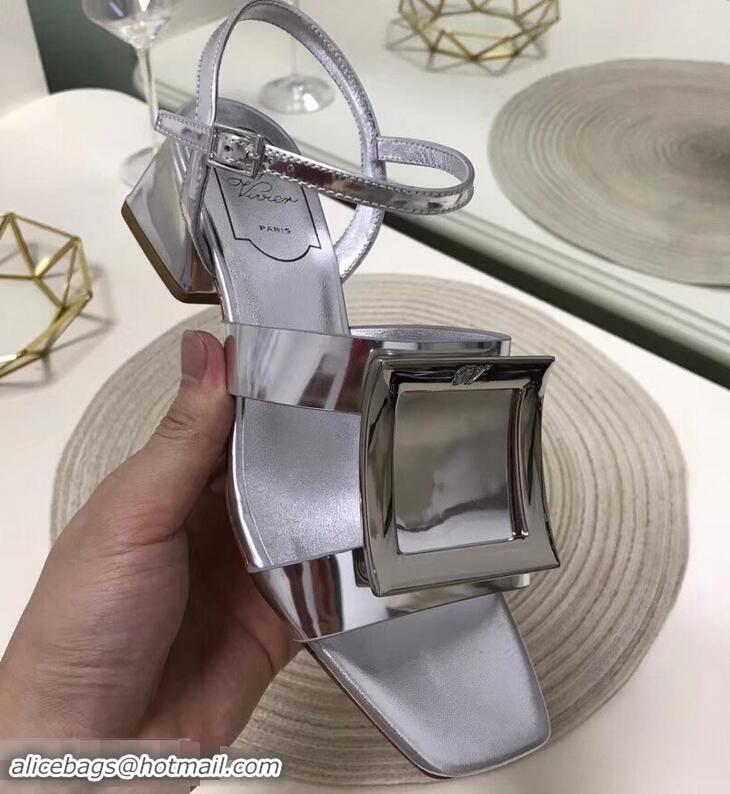 Inexpensive Roger Vivier Metal Buckle Bikiviv' Heel Sandals R9504 Silver