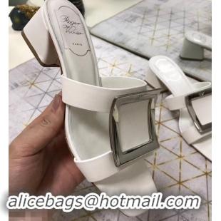 Duplicate Roger Vivier Metal Buckle Bikiviv' Heel Mules R9510 White