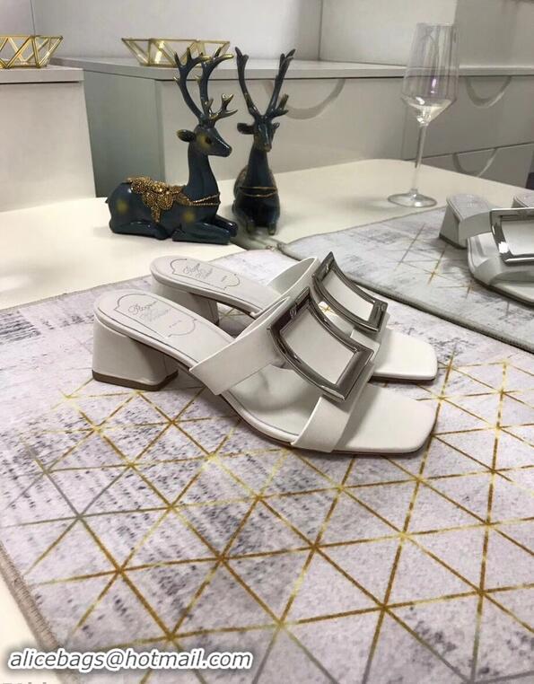 Duplicate Roger Vivier Metal Buckle Bikiviv' Heel Mules R9510 White