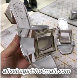 Buy Duplicate Roger Vivier Metal Buckle Bikiviv' Heel Mules R9510 Silver