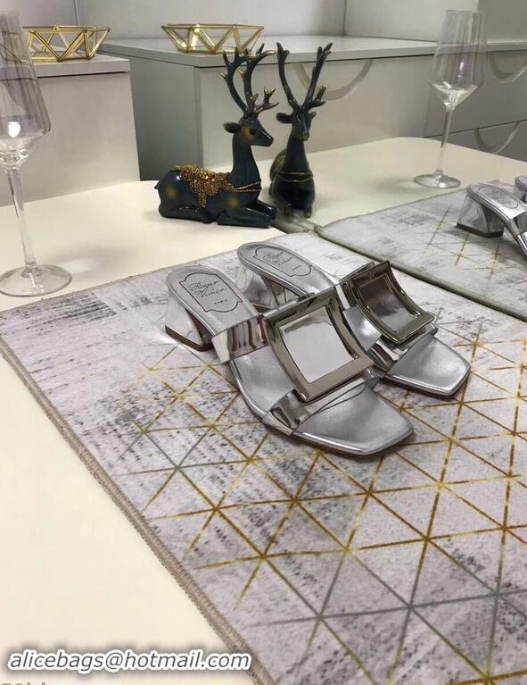 Buy Duplicate Roger Vivier Metal Buckle Bikiviv' Heel Mules R9510 Silver