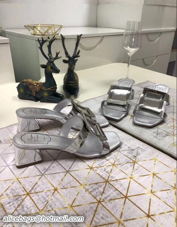 Buy Duplicate Roger Vivier Metal Buckle Bikiviv' Heel Mules R9510 Silver