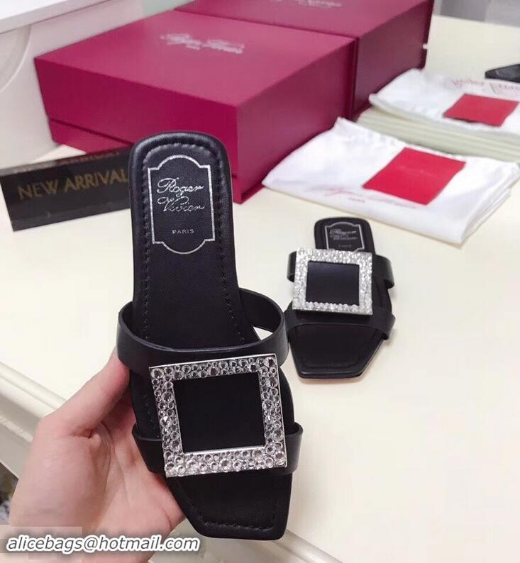 Best Price Roger Vivier Strass Buckle Bikiviv' Flat Mules R9513 Black