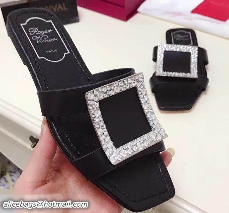 Best Price Roger Vivier Strass Buckle Bikiviv' Flat Mules R9513 Black