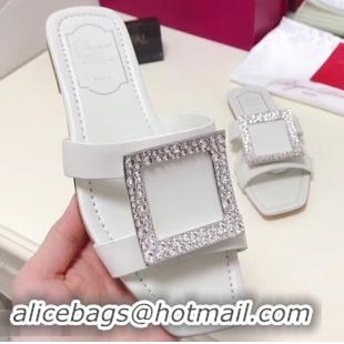 Good Quality Roger Vivier Strass Buckle Bikiviv' Flat Mules R9513 White