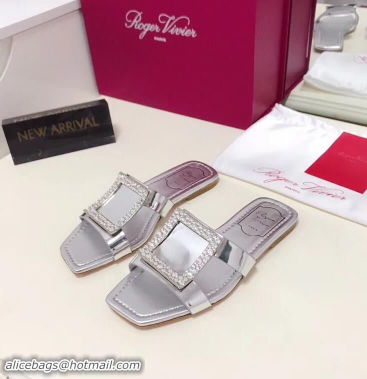 New Discount Roger Vivier Strass Buckle Bikiviv' Flat Mules R9513 Silver