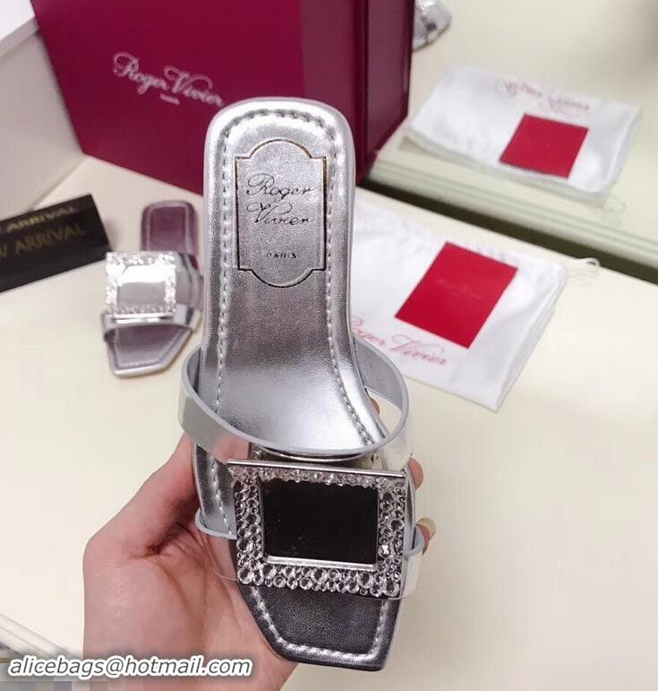 New Discount Roger Vivier Strass Buckle Bikiviv' Flat Mules R9513 Silver