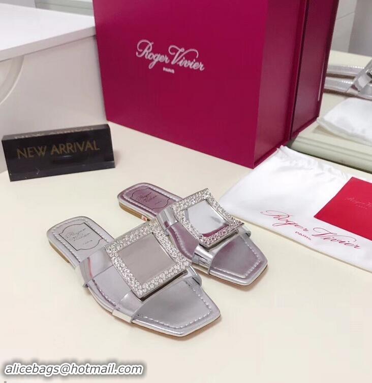 New Discount Roger Vivier Strass Buckle Bikiviv' Flat Mules R9513 Silver