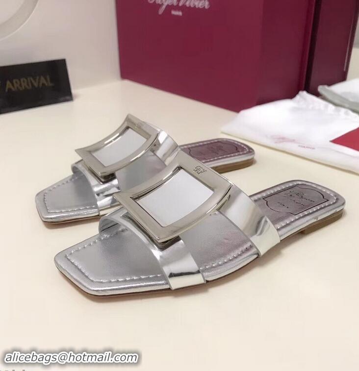 Recommended Roger Vivier Metal Buckle Bikiviv' Flat Mules R9516 Silver