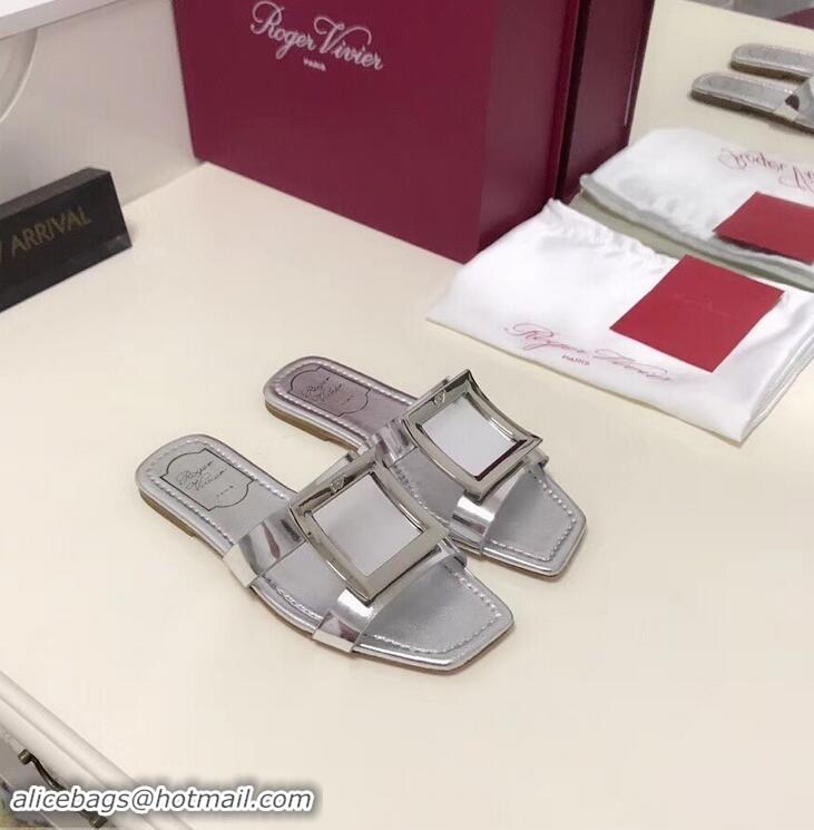 Recommended Roger Vivier Metal Buckle Bikiviv' Flat Mules R9516 Silver