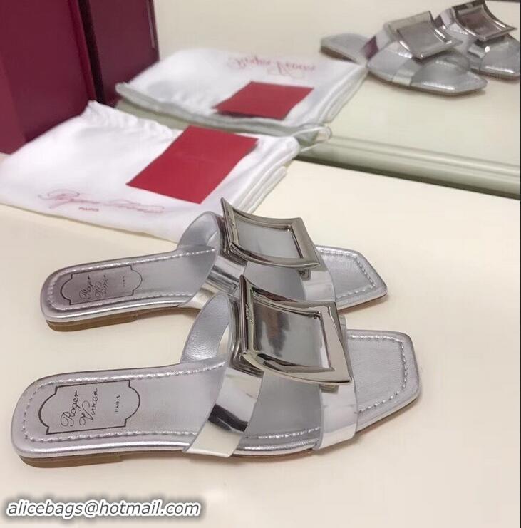 Recommended Roger Vivier Metal Buckle Bikiviv' Flat Mules R9516 Silver