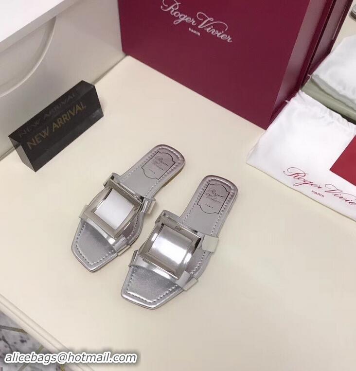 Recommended Roger Vivier Metal Buckle Bikiviv' Flat Mules R9516 Silver