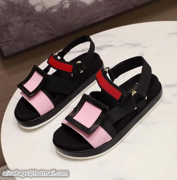 Grade Cheap Roger Vivier Bikiviv' Trekking Sandals R9519 Black/Pink 2019