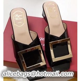 Imitation Roger Vivier Heel 4.5cm Patent Leather Tres Vivier Mules R9524 Black 2019