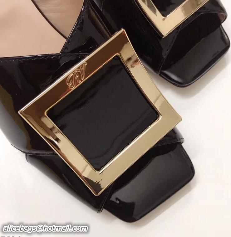 Imitation Roger Vivier Heel 4.5cm Patent Leather Tres Vivier Mules R9524 Black 2019