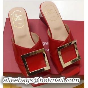 Cheapest Roger Vivier Heel 4.5cm Patent Leather Tres Vivier Mules R9524 Red 2019