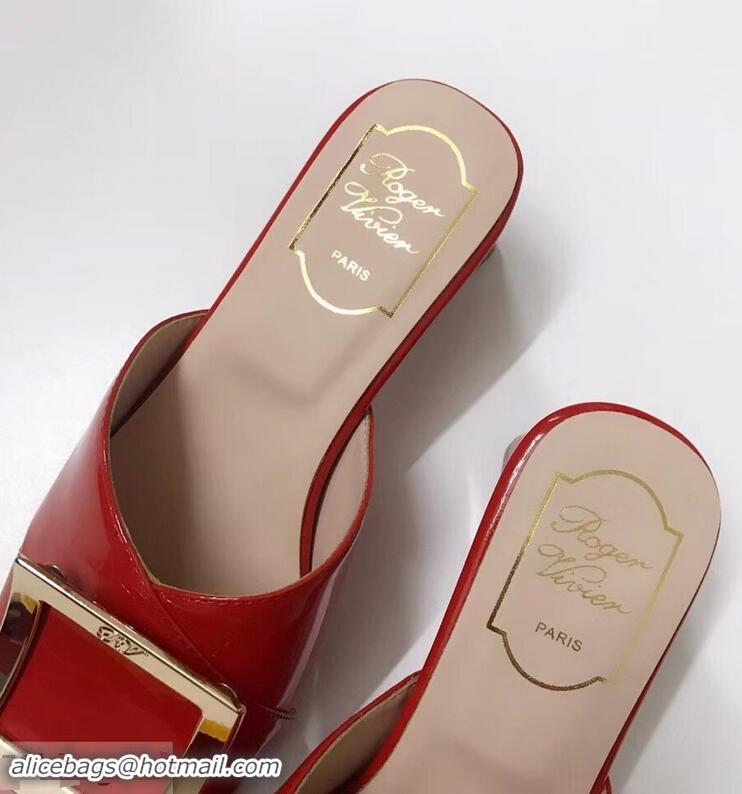 Cheapest Roger Vivier Heel 4.5cm Patent Leather Tres Vivier Mules R9524 Red 2019