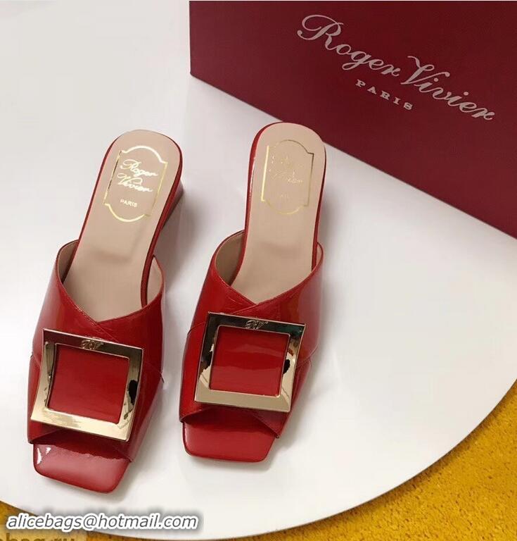 Cheapest Roger Vivier Heel 4.5cm Patent Leather Tres Vivier Mules R9524 Red 2019