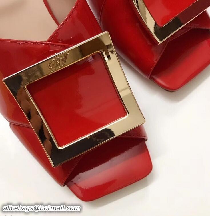 Cheapest Roger Vivier Heel 4.5cm Patent Leather Tres Vivier Mules R9524 Red 2019