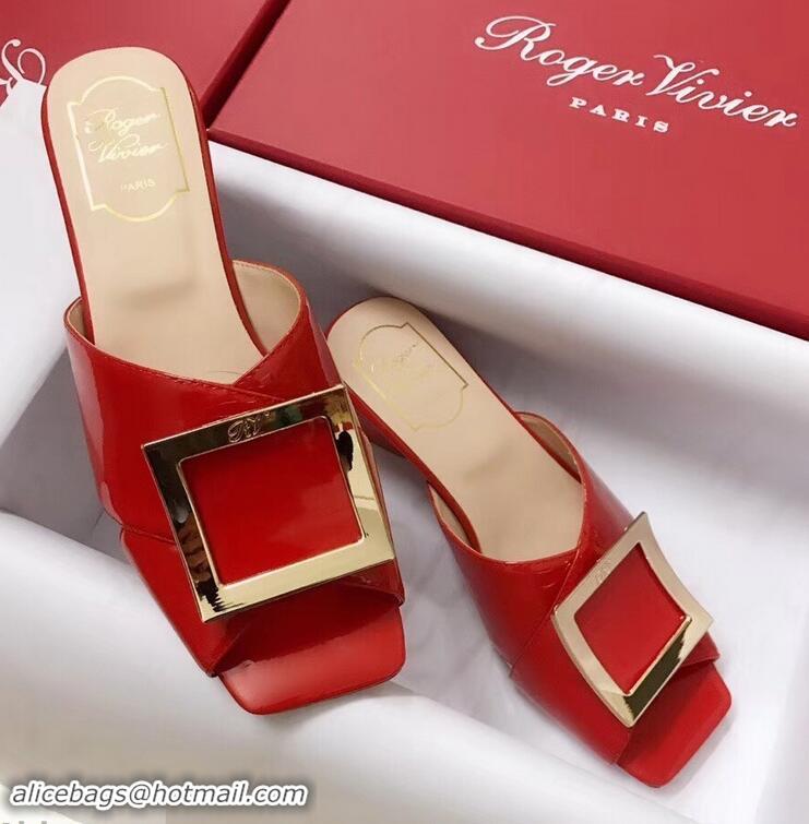 Cheapest Roger Vivier Heel 4.5cm Patent Leather Tres Vivier Mules R9524 Red 2019